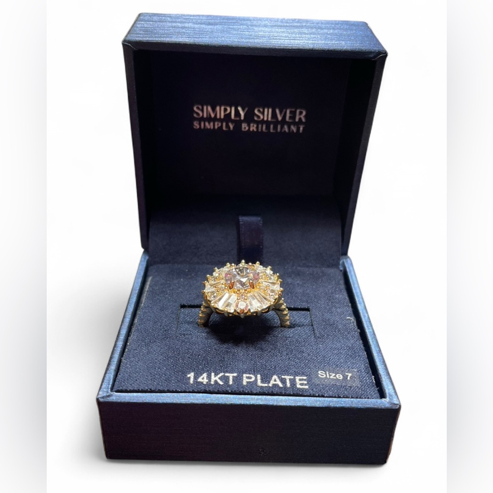 SIMPLY SILVER SIMPLY BRILLIANT 14K PLATED CLUSTER RING